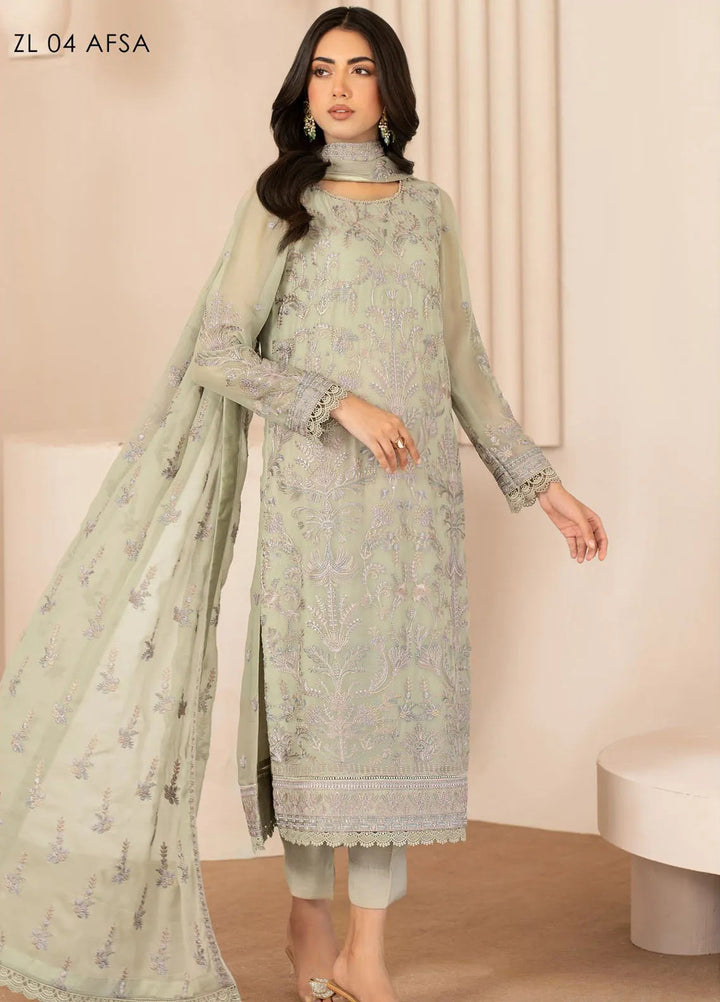 Zarif Embroidered Chiffon Suits Unstitched 3 Piece ZR25UF ZL 04 Afsa - Formal Collection