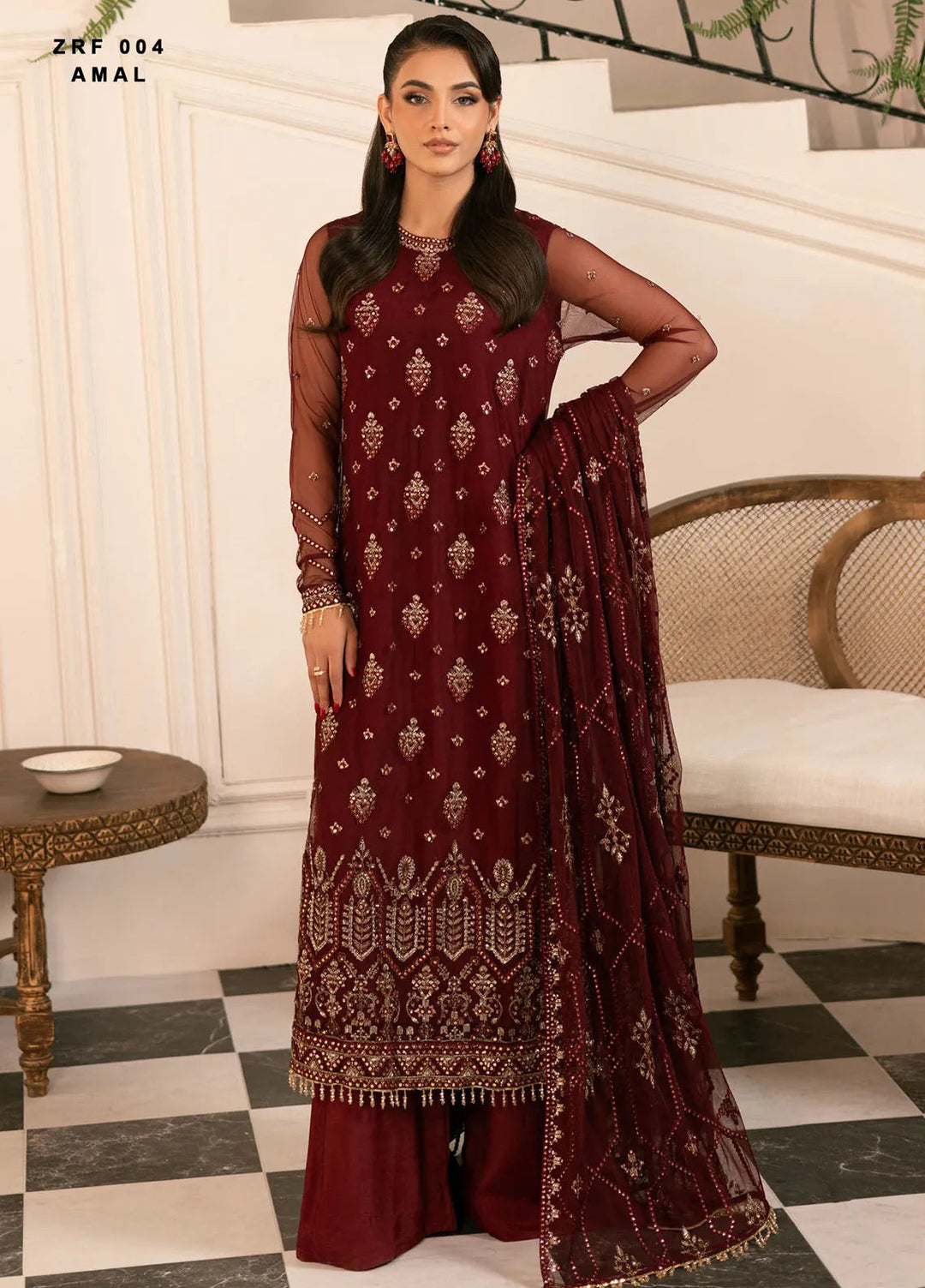 Zarif Embroidered Net Suit Unstitched 3 Piece ZR25UF ZRF-004 Amal - Formal Collection