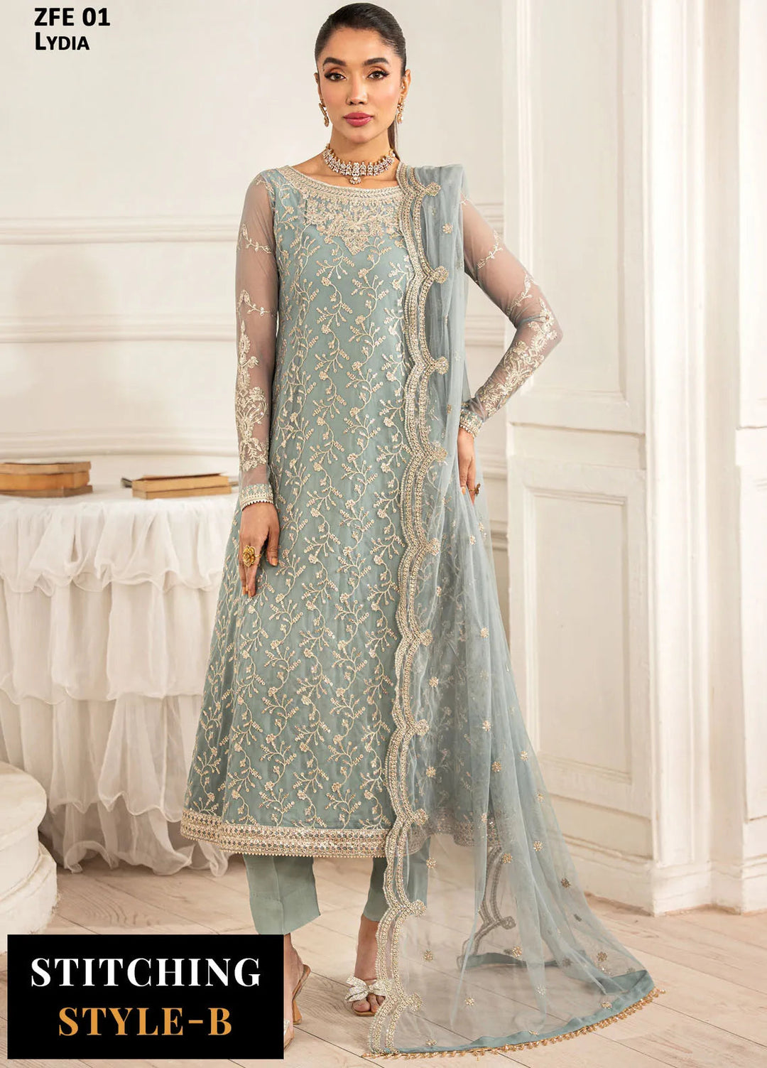 Zarif Embroidered Net Suit Unstitched 3 Piece ZR25UF ZFE-01 Lydia - Formals Collection