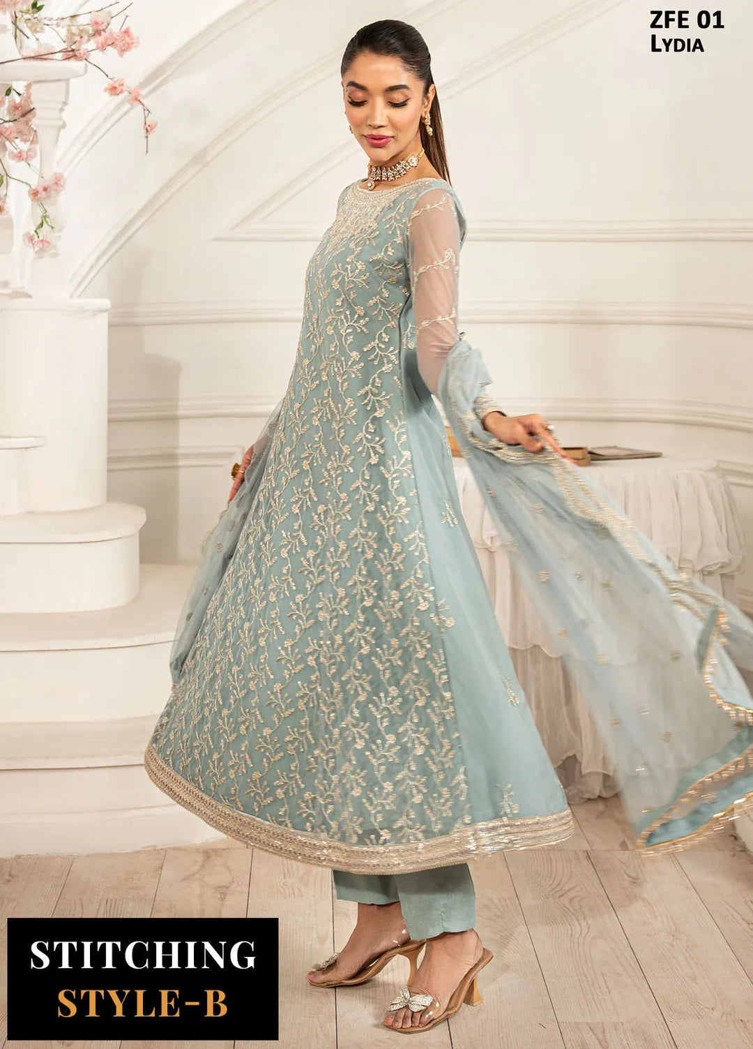 Zarif Embroidered Net Suit Unstitched 3 Piece ZR25UF ZFE-01 Lydia - Formals Collection