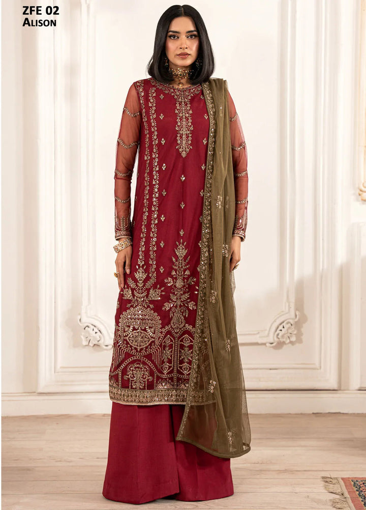 Zarif Embroidered Net Suit Unstitched 3 Piece ZR25UF ZFE-02 Alison - Formals Collection