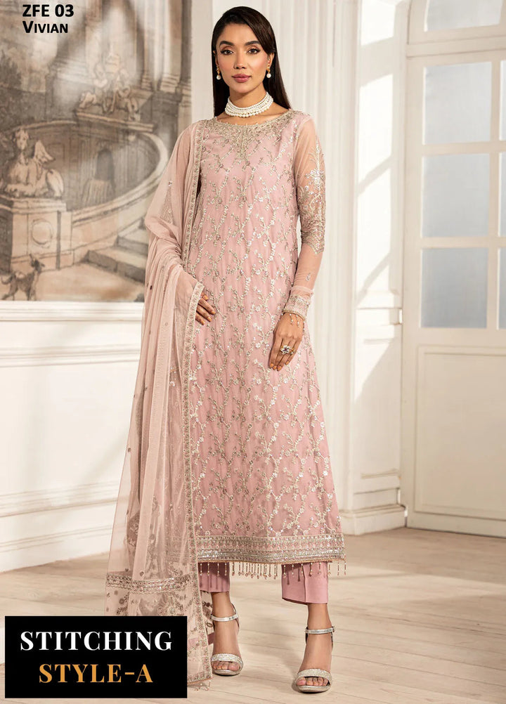 Zarif Embroidered Net Suit Unstitched 3 Piece ZR25UF ZFE-03 Vivian - Formals Collection