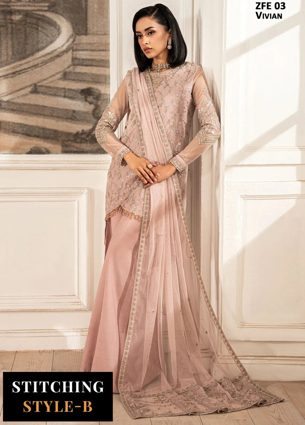 Zarif Embroidered Net Suit Unstitched 3 Piece ZR25UF ZFE-03 Vivian - Formals Collection