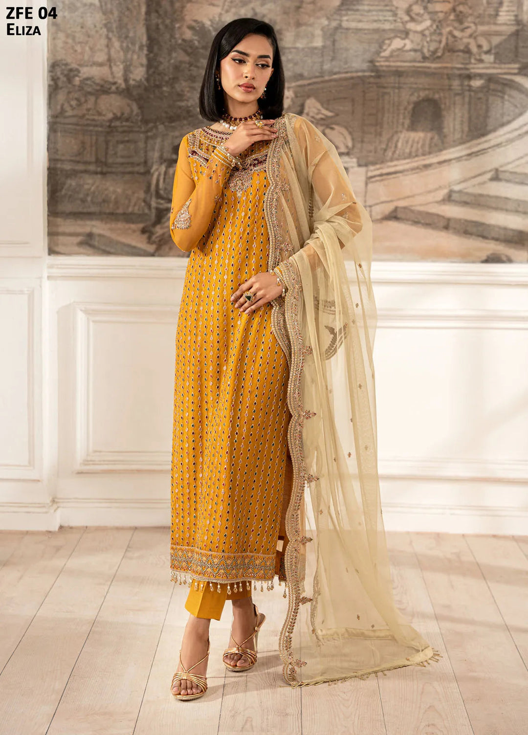 Zarif Embroidered Net Suit Unstitched 3 Piece ZR25UF ZFE-04 Eliza - Formals Collection