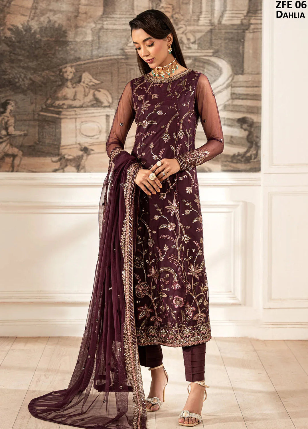 Zarif Embroidered Net Suit Unstitched 3 Piece ZR25UF ZFE-06 Danlia - Formals Collection