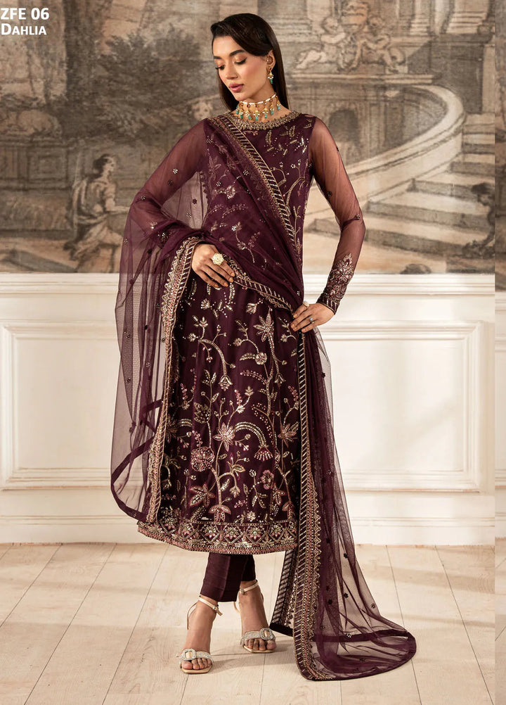Zarif Embroidered Net Suit Unstitched 3 Piece ZR25UF ZFE-06 Danlia - Formals Collection