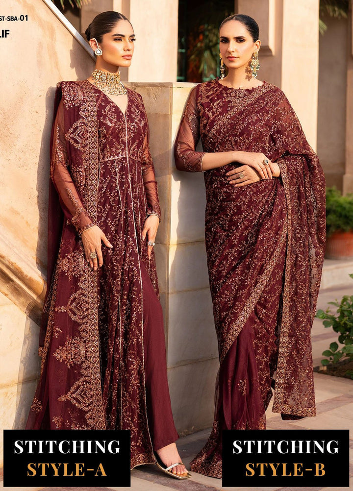 Zarif Embroidered Net Suits Unstitched 3 Piece ZR25UF SBA-01 Elif - Formals Collection