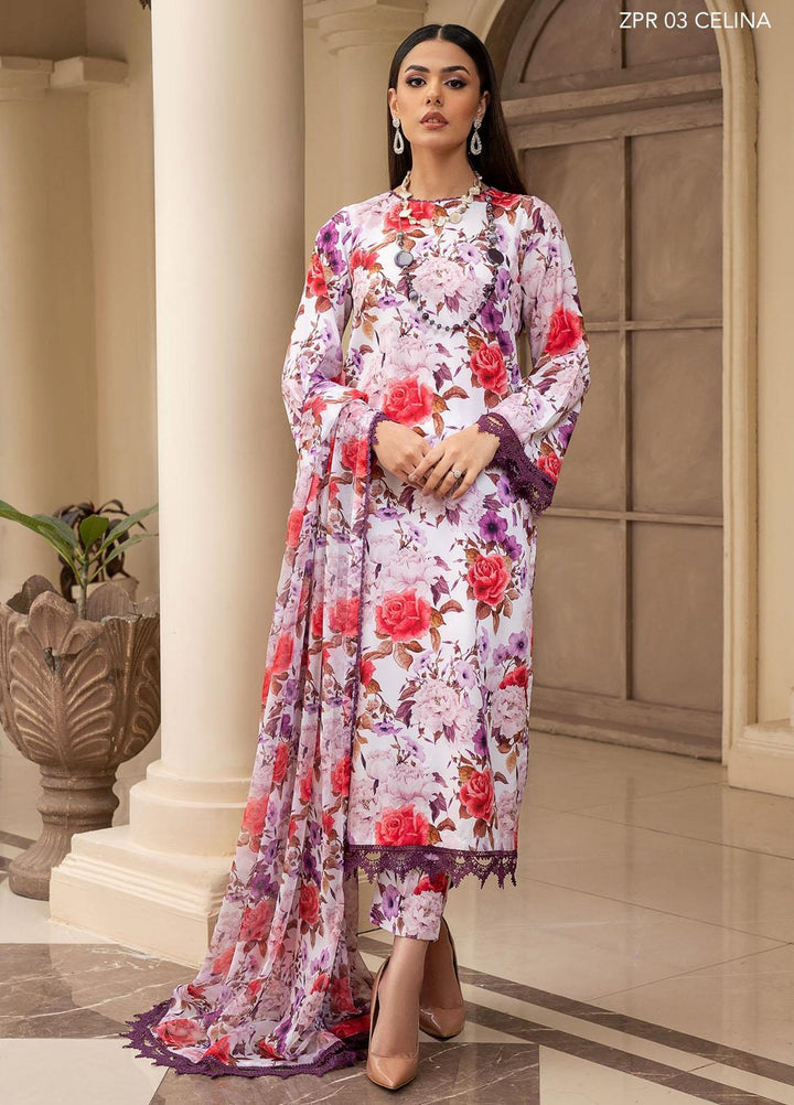 Zarif Printed Georgette Suits Unstitched 3 Piece ZF23PG ZPR 03 Celina - Formal Collection