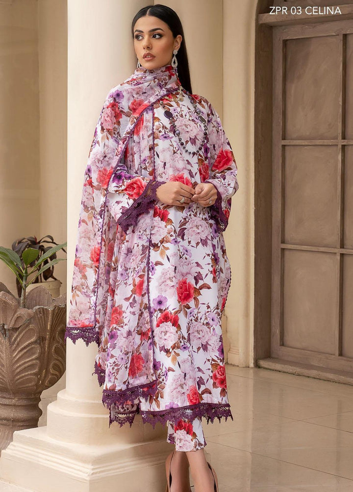 Zarif Printed Georgette Suits Unstitched 3 Piece ZF23PG ZPR 03 Celina - Formal Collection