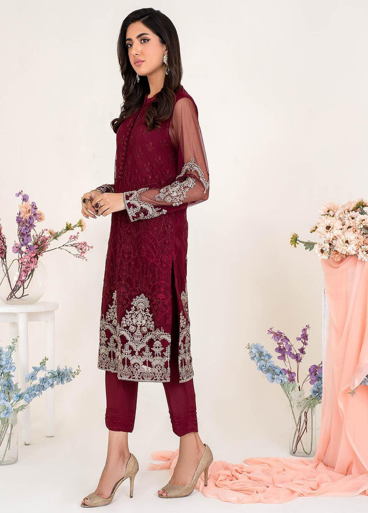 Zarif Casual Pret  Net 2 Piece Suit CHERRY ROSE
