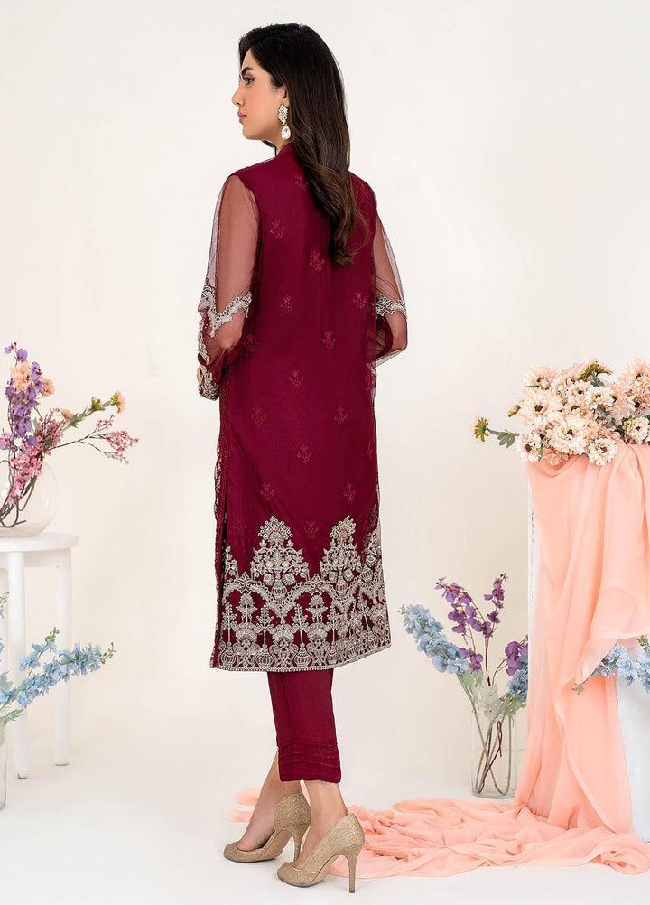Zarif Casual Pret  Net 2 Piece Suit CHERRY ROSE