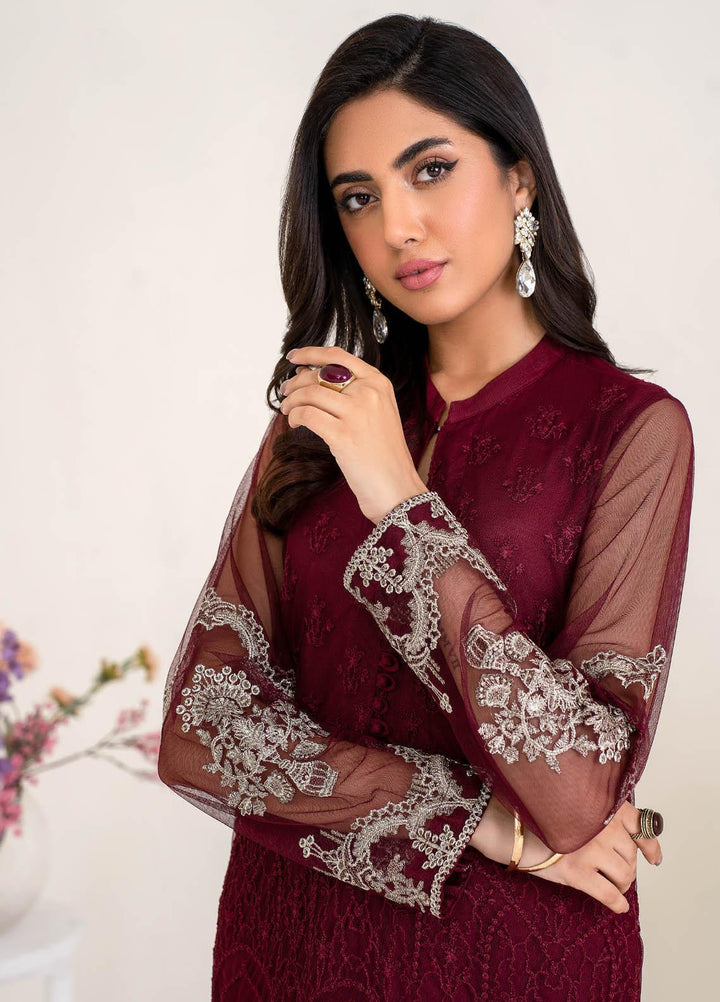 Zarif Casual Pret  Net 2 Piece Suit CHERRY ROSE