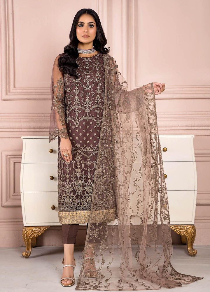 Zarif Casual Pret  Net 3 Piece Suit DARK SAND