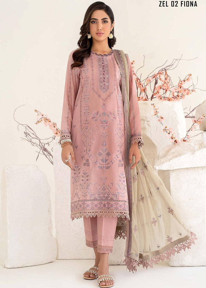 Zarif Embroidered Lawn Suits Unstitched 3 Piece ZF23L ZEL-02 Fiona - Luxury Collection
