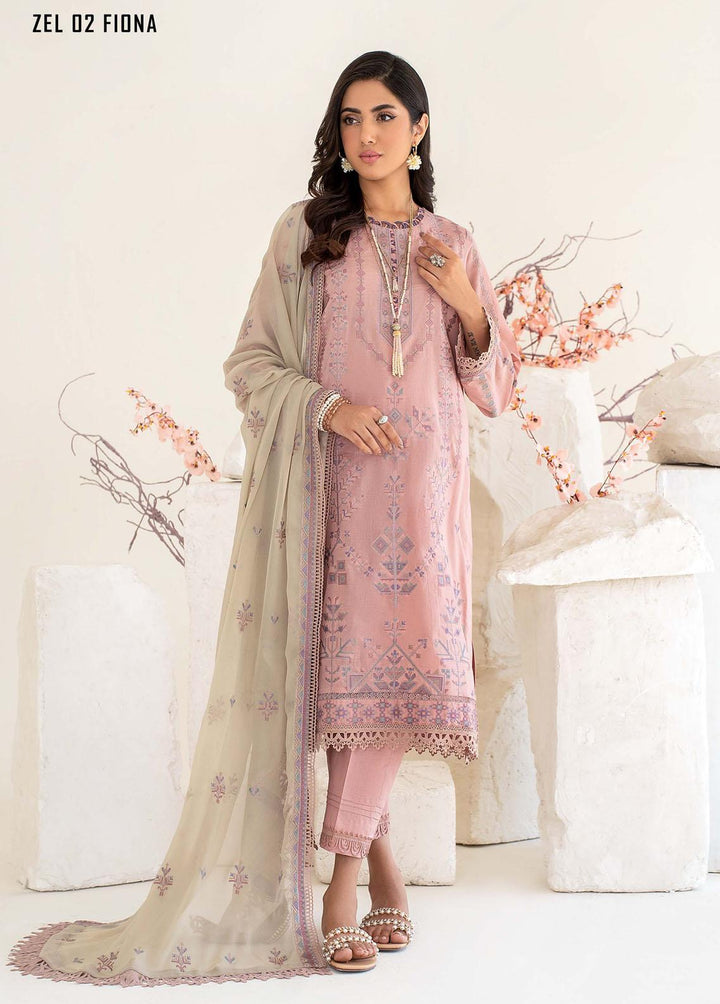 Zarif Embroidered Lawn Suits Unstitched 3 Piece ZF23L ZEL-02 Fiona - Luxury Collection