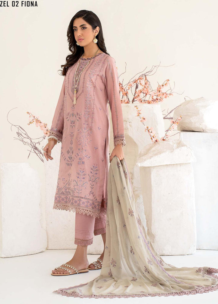 Zarif Embroidered Lawn Suits Unstitched 3 Piece ZF23L ZEL-02 Fiona - Luxury Collection