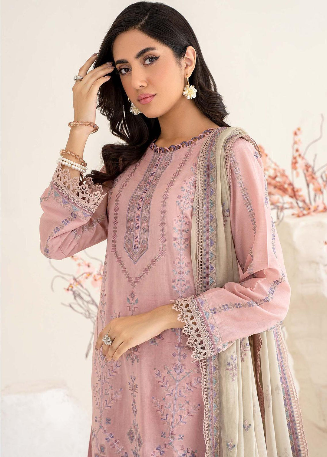 Zarif Embroidered Lawn Suits Unstitched 3 Piece ZF23L ZEL-02 Fiona - Luxury Collection