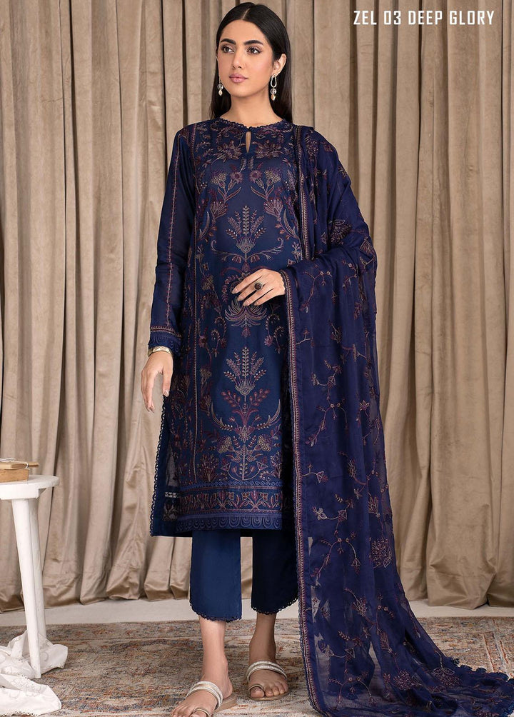 Zarif Embroidered Lawn Suits Unstitched 3 Piece ZF23L ZEL-03 Deep Glory - Luxury Collection