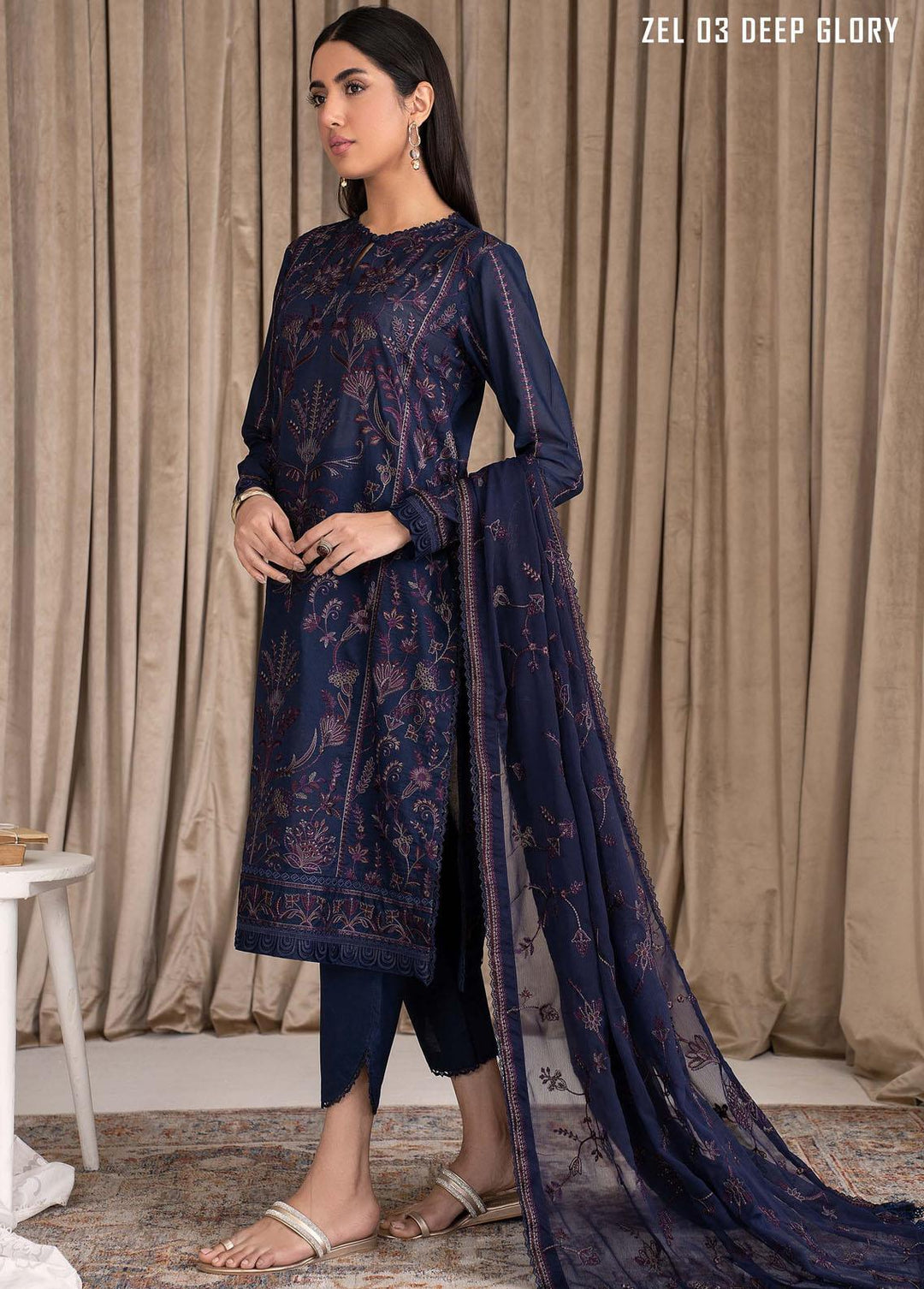 Zarif Embroidered Lawn Suits Unstitched 3 Piece ZF23L ZEL-03 Deep Glory - Luxury Collection