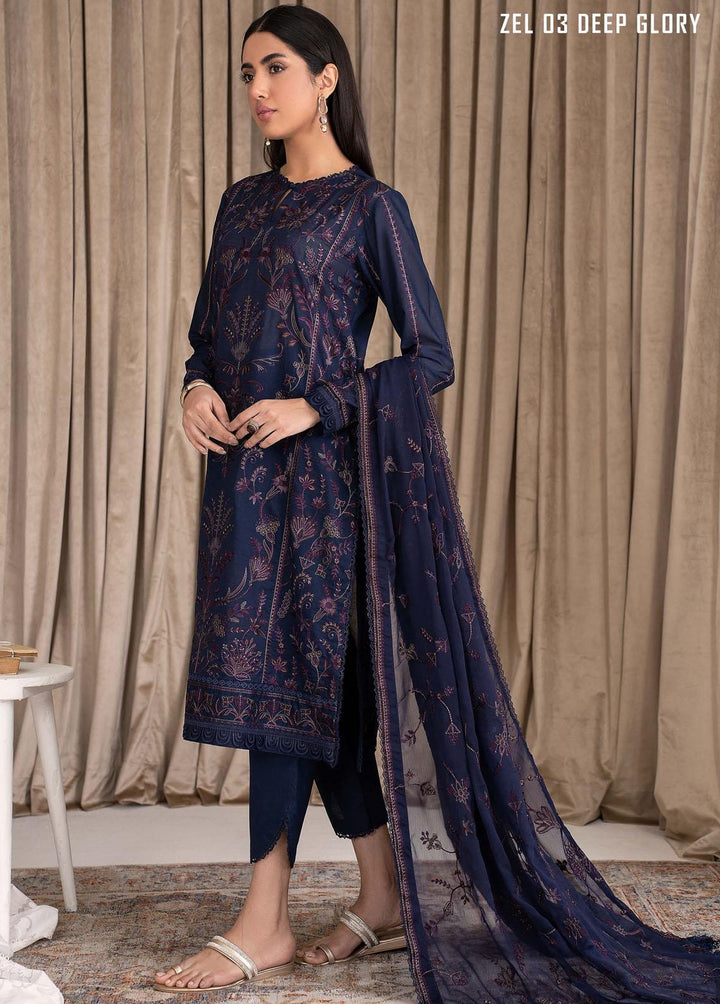 Zarif Embroidered Lawn Suits Unstitched 3 Piece ZF23L ZEL-03 Deep Glory - Luxury Collection