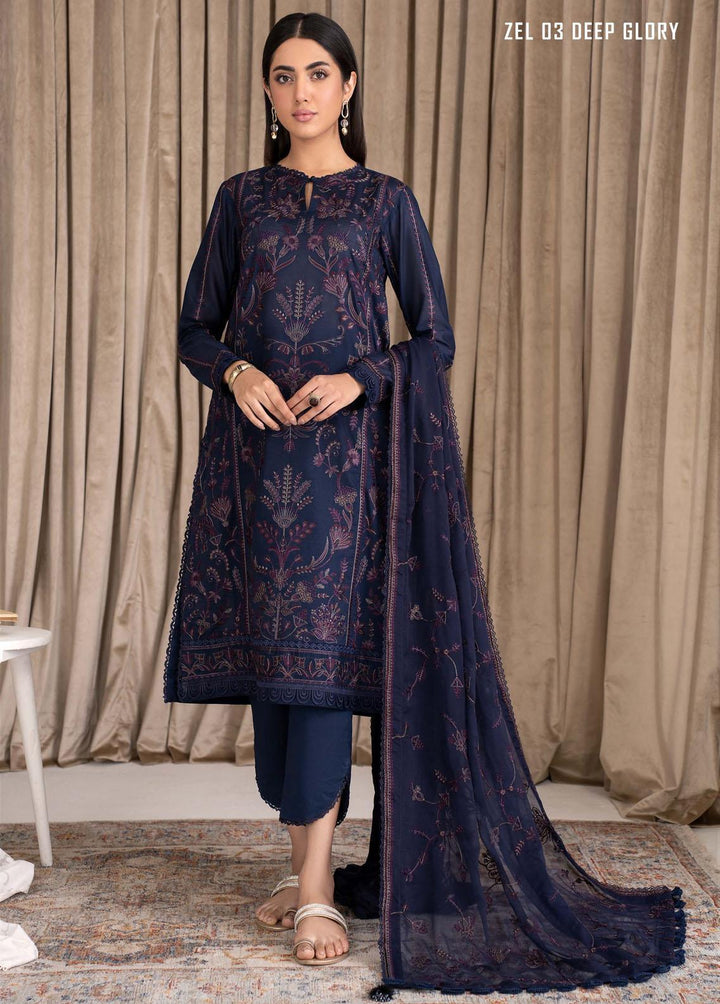 Zarif Embroidered Lawn Suits Unstitched 3 Piece ZF23L ZEL-03 Deep Glory - Luxury Collection