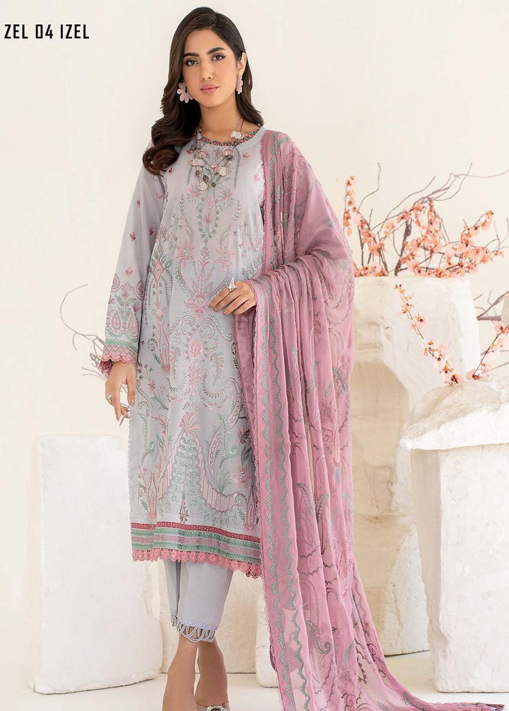 Zarif Embroidered Lawn Suits Unstitched 3 Piece ZF23L ZEL-04 Izel - Luxury Collection