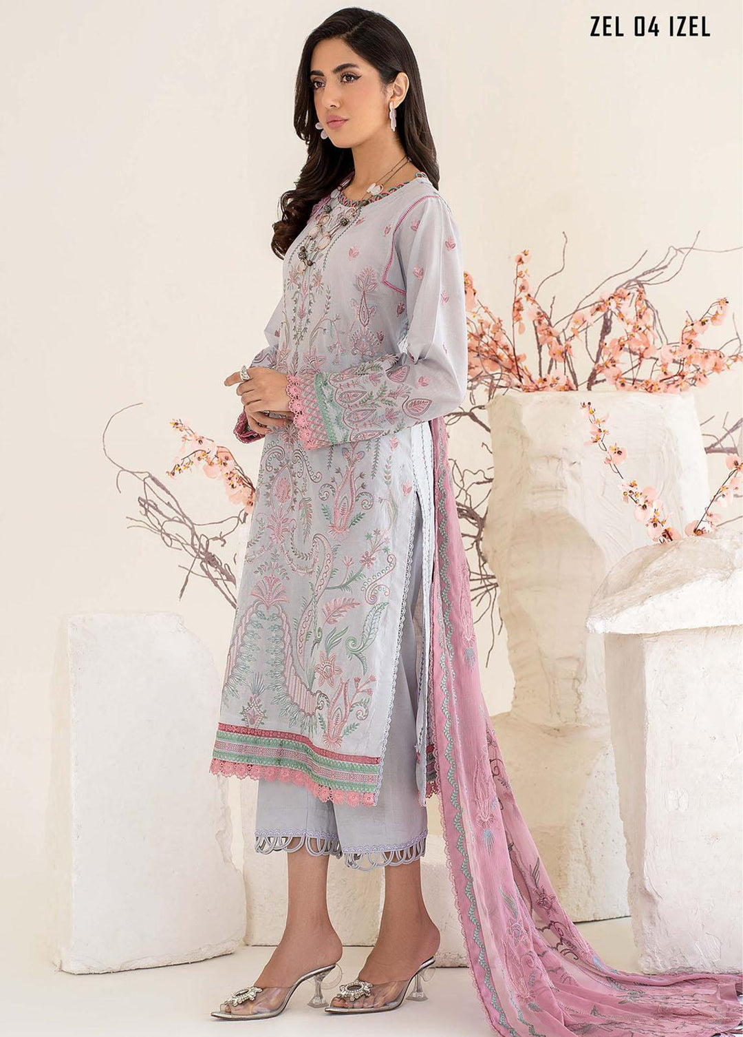 Zarif Embroidered Lawn Suits Unstitched 3 Piece ZF23L ZEL-04 Izel - Luxury Collection