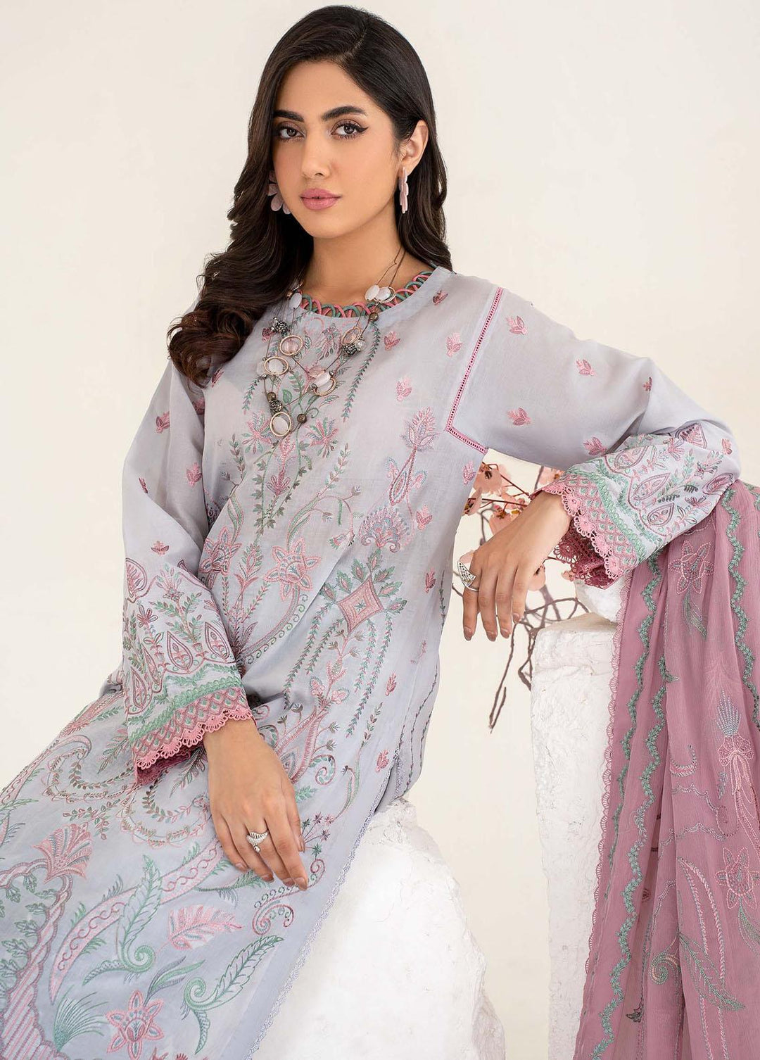 Zarif Embroidered Lawn Suits Unstitched 3 Piece ZF23L ZEL-04 Izel - Luxury Collection