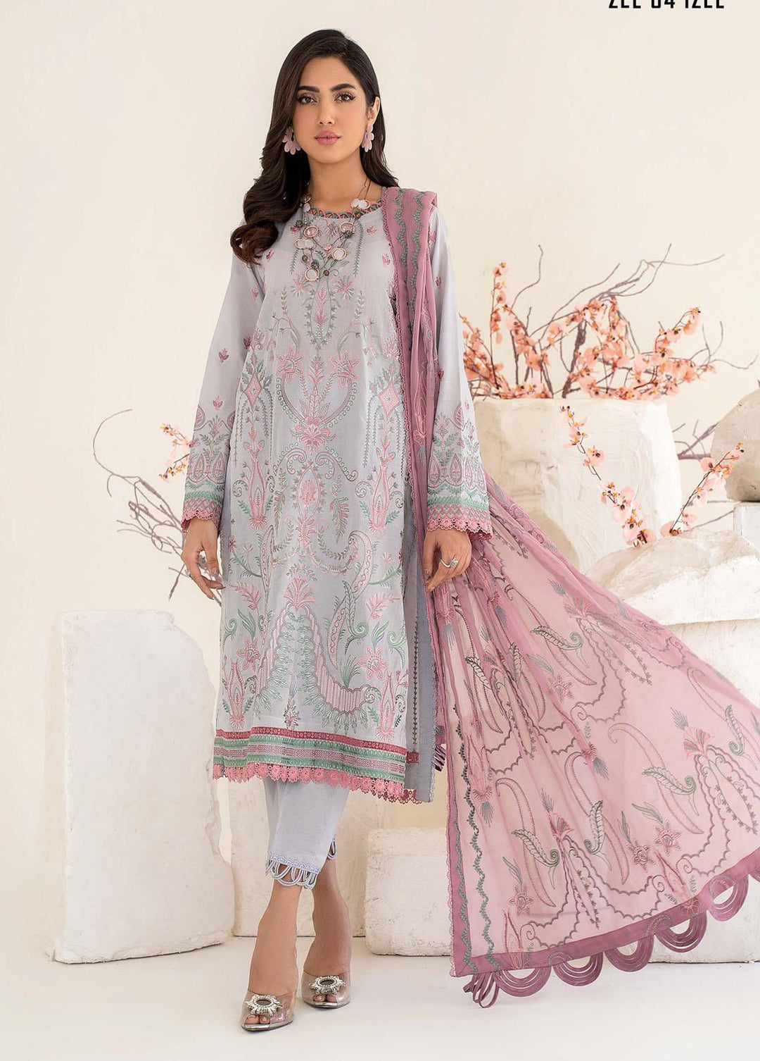 Zarif Embroidered Lawn Suits Unstitched 3 Piece ZF23L ZEL-04 Izel - Luxury Collection