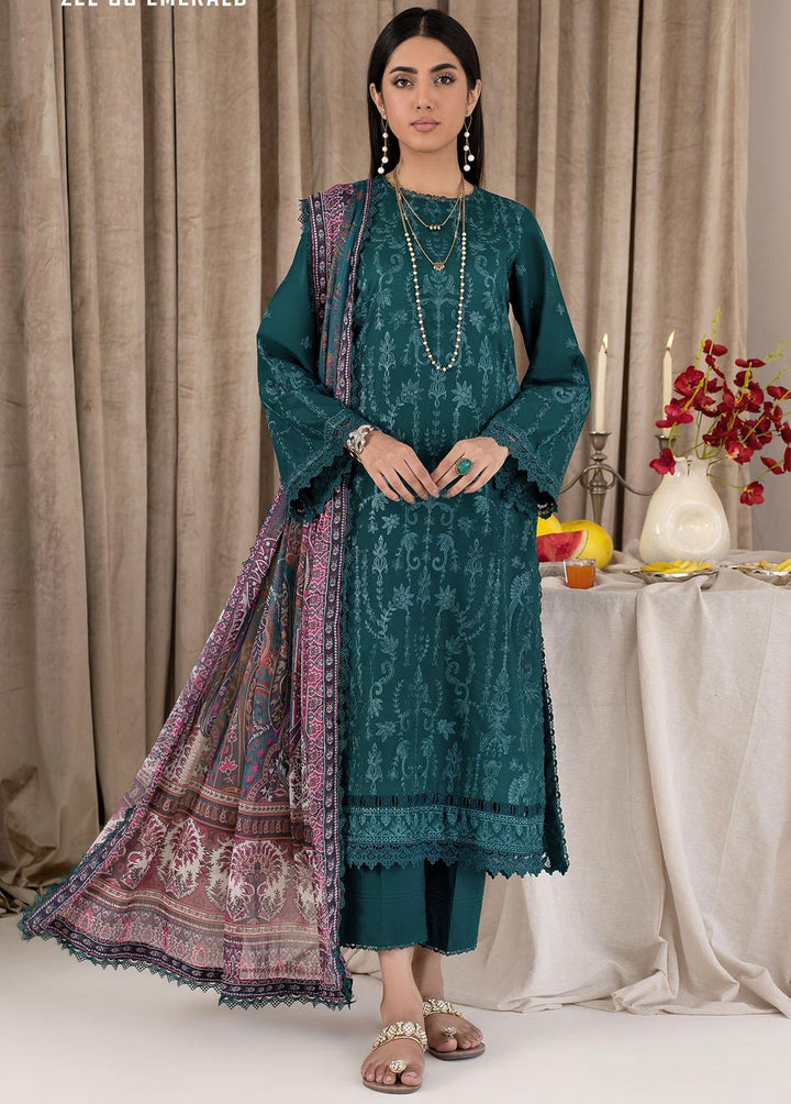 Zarif Embroidered Lawn Suits Unstitched 3 Piece ZF23L ZEL-05 Emerald - Luxury Collection