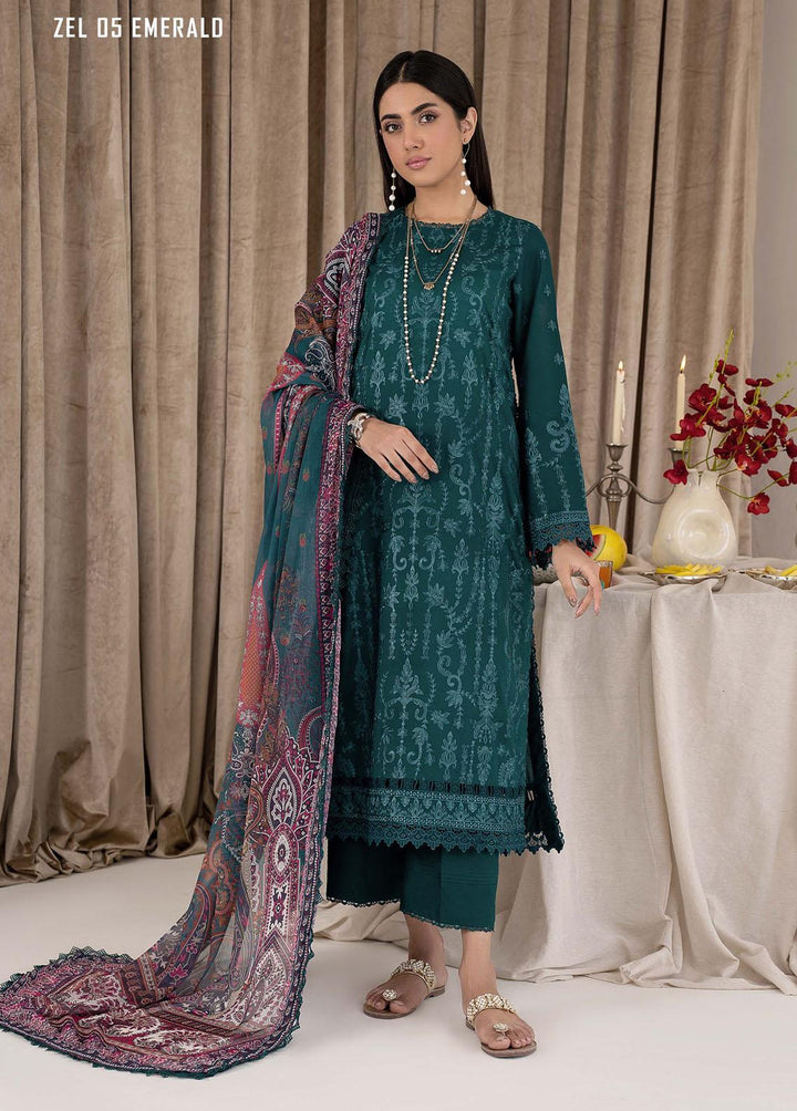 Zarif Embroidered Lawn Suits Unstitched 3 Piece ZF23L ZEL-05 Emerald - Luxury Collection