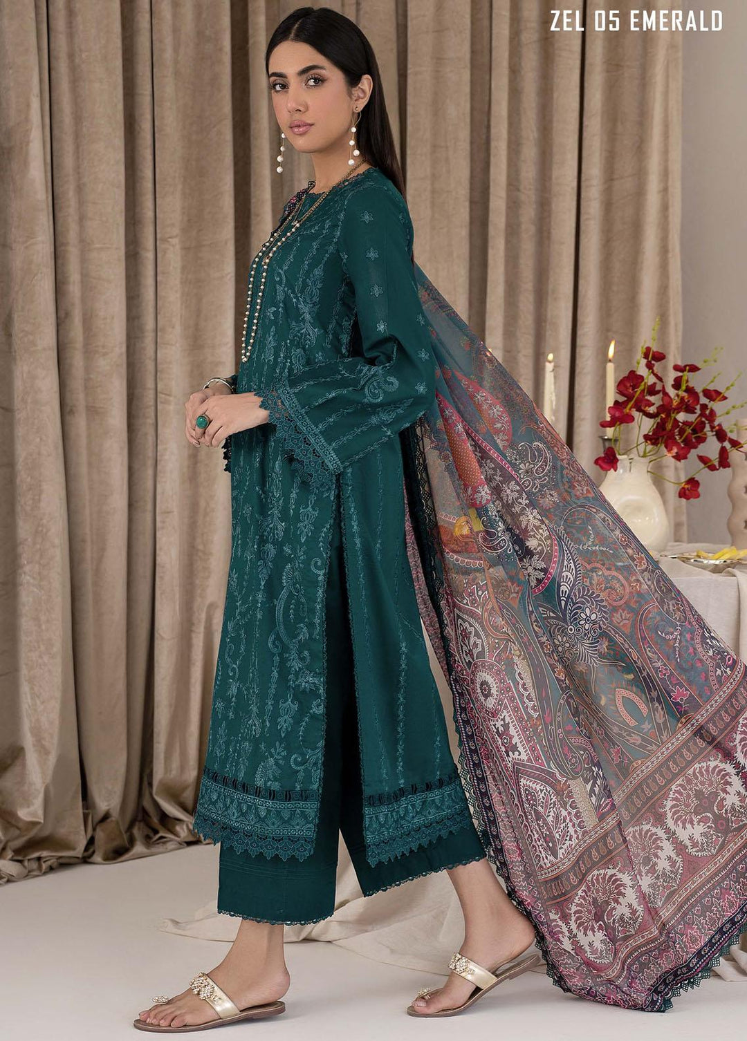 Zarif Embroidered Lawn Suits Unstitched 3 Piece ZF23L ZEL-05 Emerald - Luxury Collection
