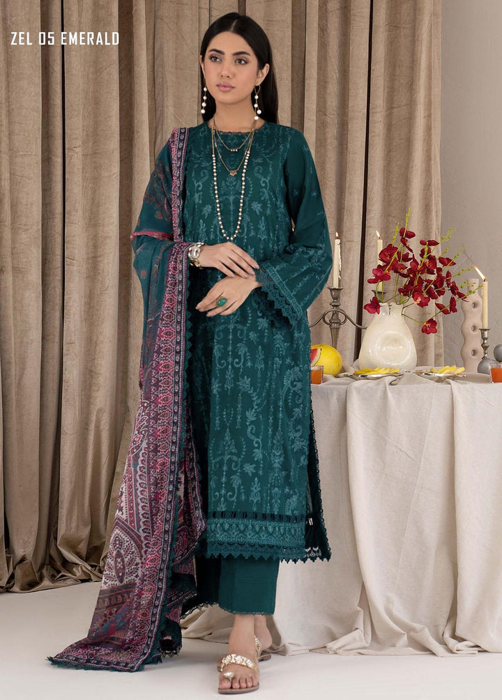 Zarif Embroidered Lawn Suits Unstitched 3 Piece ZF23L ZEL-05 Emerald - Luxury Collection