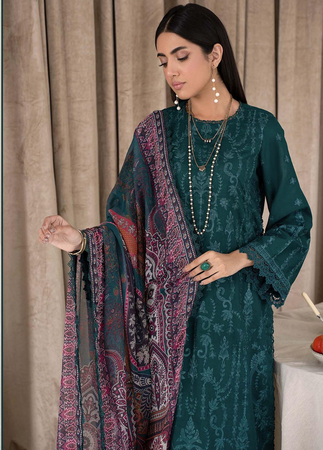 Zarif Embroidered Lawn Suits Unstitched 3 Piece ZF23L ZEL-05 Emerald - Luxury Collection