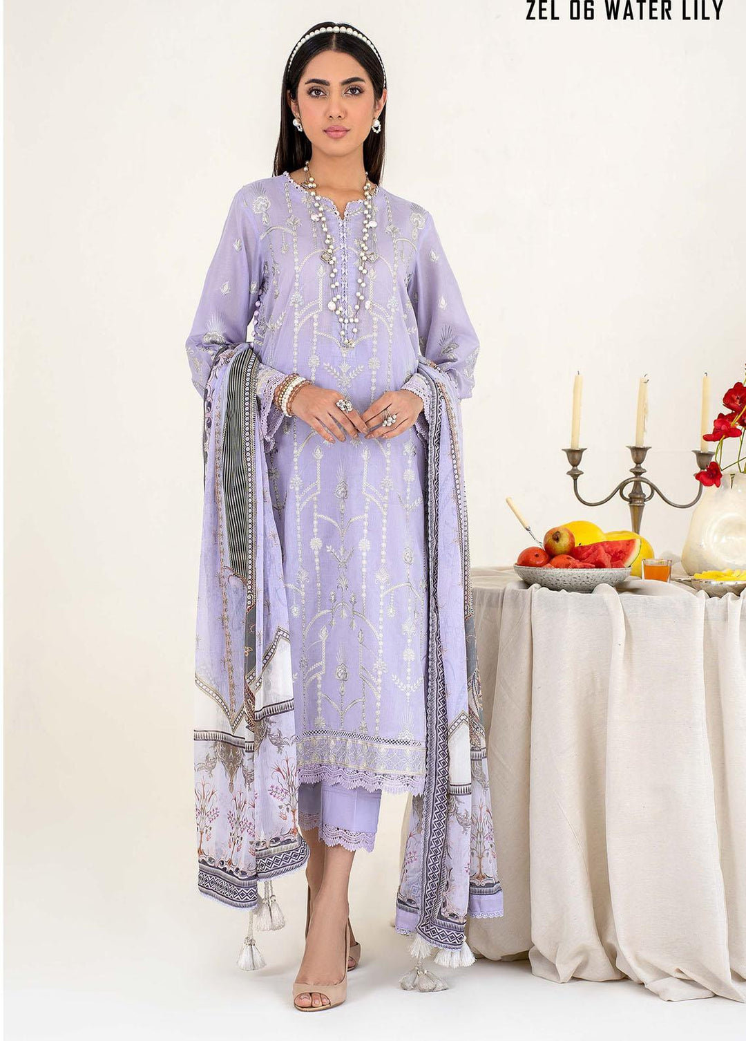 Zarif Embroidered Lawn Suits Unstitched 3 Piece ZF23L ZEL-06 Water Lily - Luxury Collection