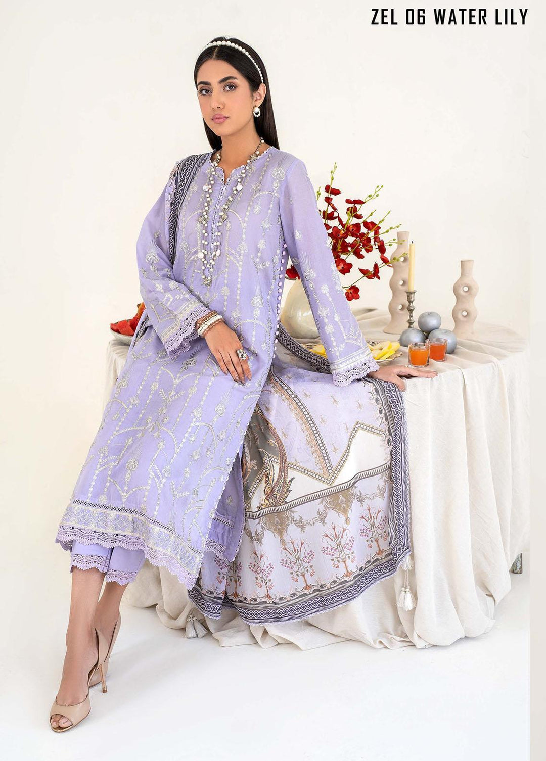 Zarif Embroidered Lawn Suits Unstitched 3 Piece ZF23L ZEL-06 Water Lily - Luxury Collection