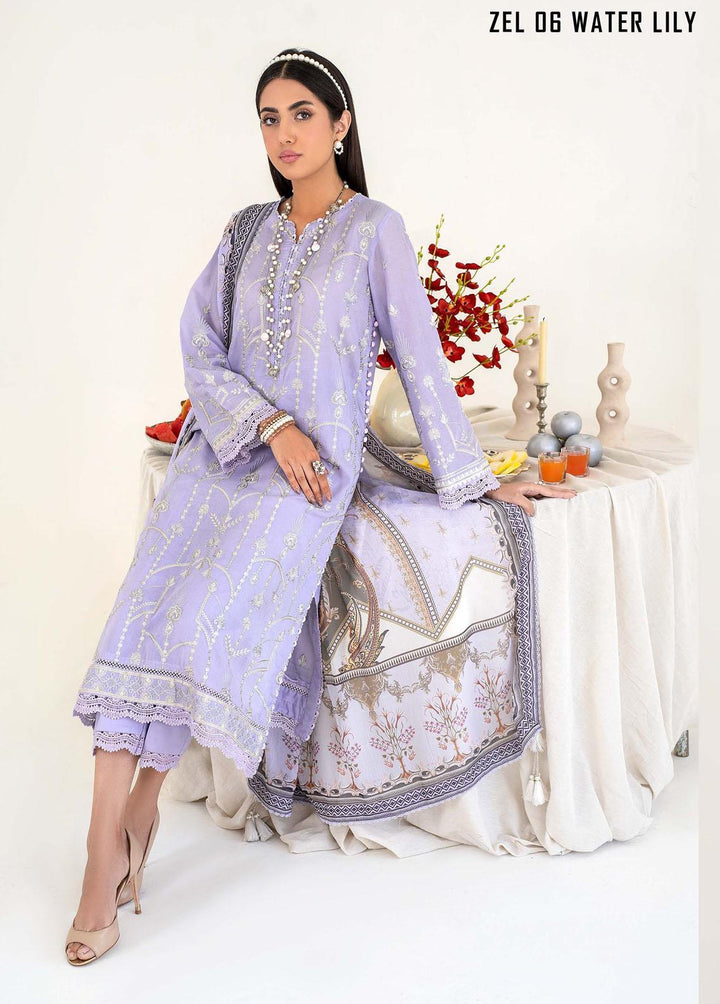 Zarif Embroidered Lawn Suits Unstitched 3 Piece ZF23L ZEL-06 Water Lily - Luxury Collection