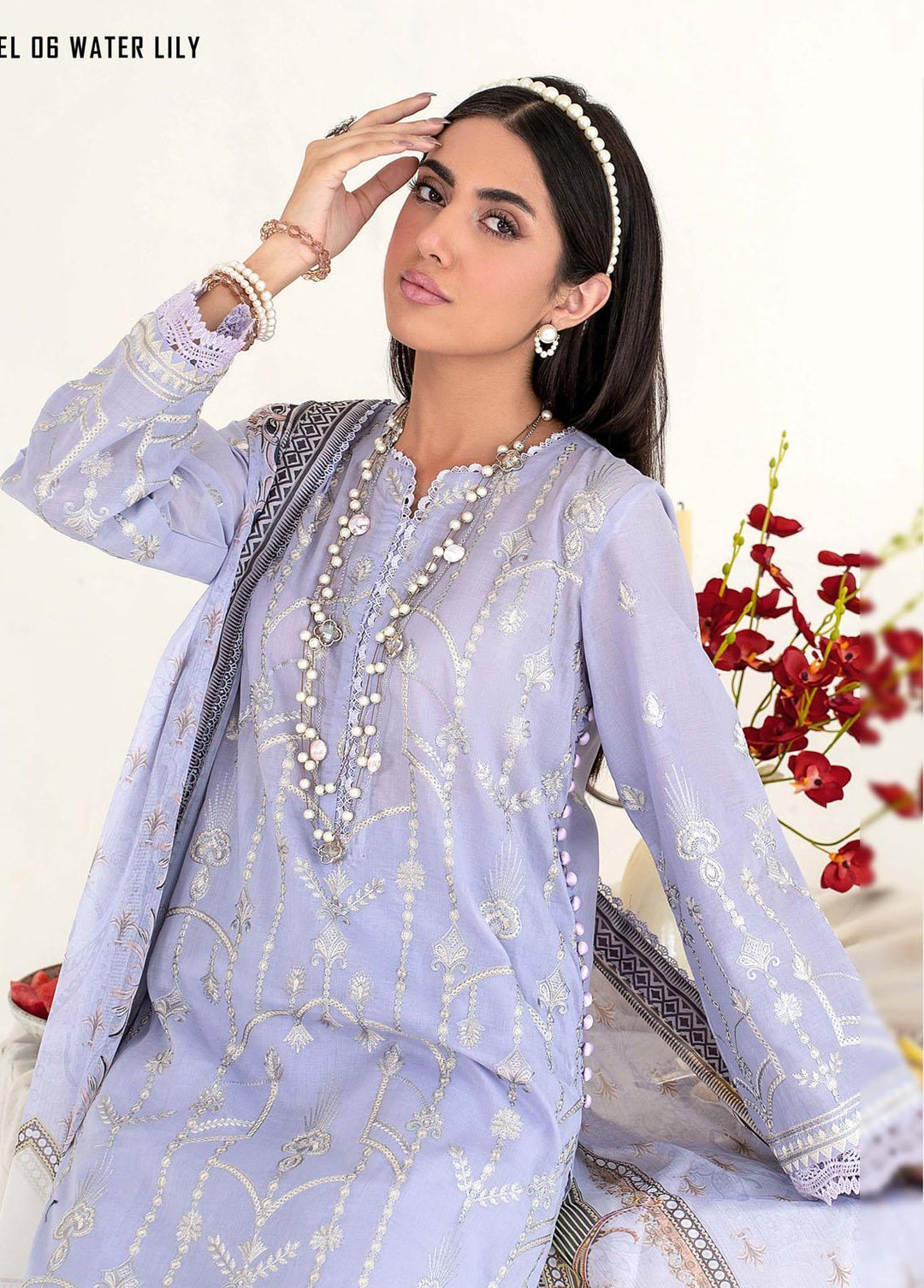Zarif Embroidered Lawn Suits Unstitched 3 Piece ZF23L ZEL-06 Water Lily - Luxury Collection