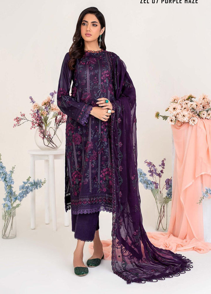 Zarif Embroidered Lawn Suits Unstitched 3 Piece ZF23L ZEL-07 Purple Haze - Luxury Collection