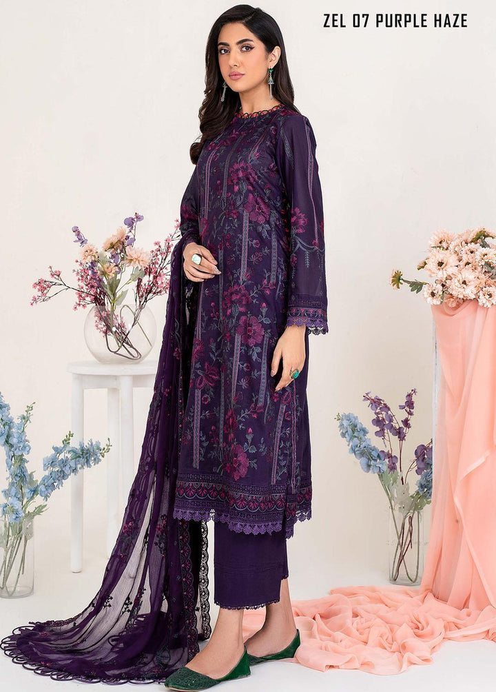 Zarif Embroidered Lawn Suits Unstitched 3 Piece ZF23L ZEL-07 Purple Haze - Luxury Collection