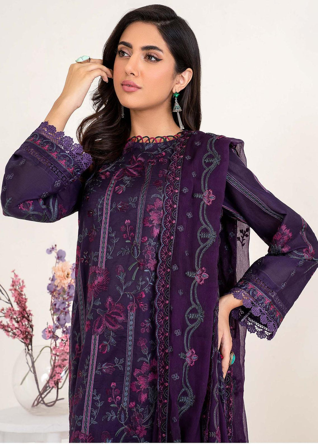 Zarif Embroidered Lawn Suits Unstitched 3 Piece ZF23L ZEL-07 Purple Haze - Luxury Collection