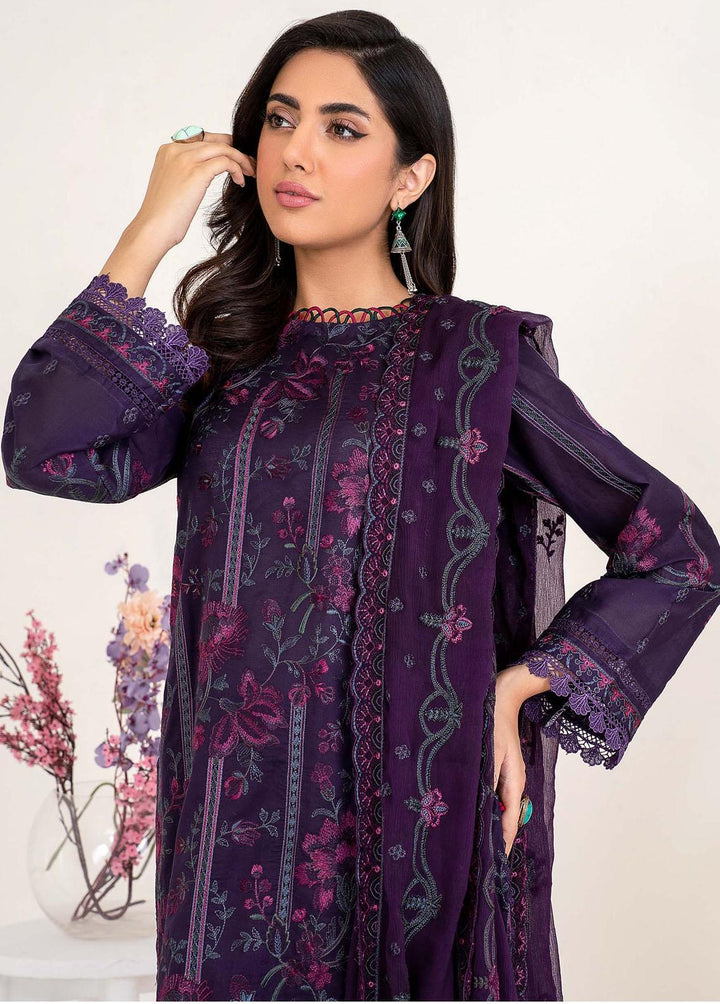 Zarif Embroidered Lawn Suits Unstitched 3 Piece ZF23L ZEL-07 Purple Haze - Luxury Collection