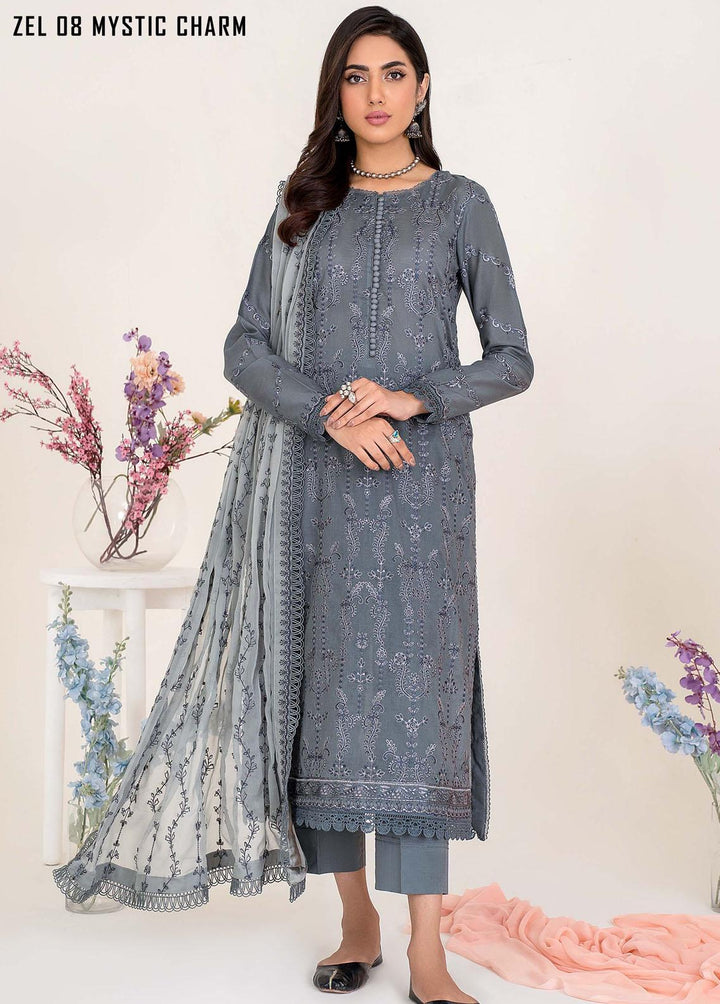Zarif Embroidered Lawn Suits Unstitched 3 Piece ZF23L ZEL-08 Mystic Charm - Luxury Collection