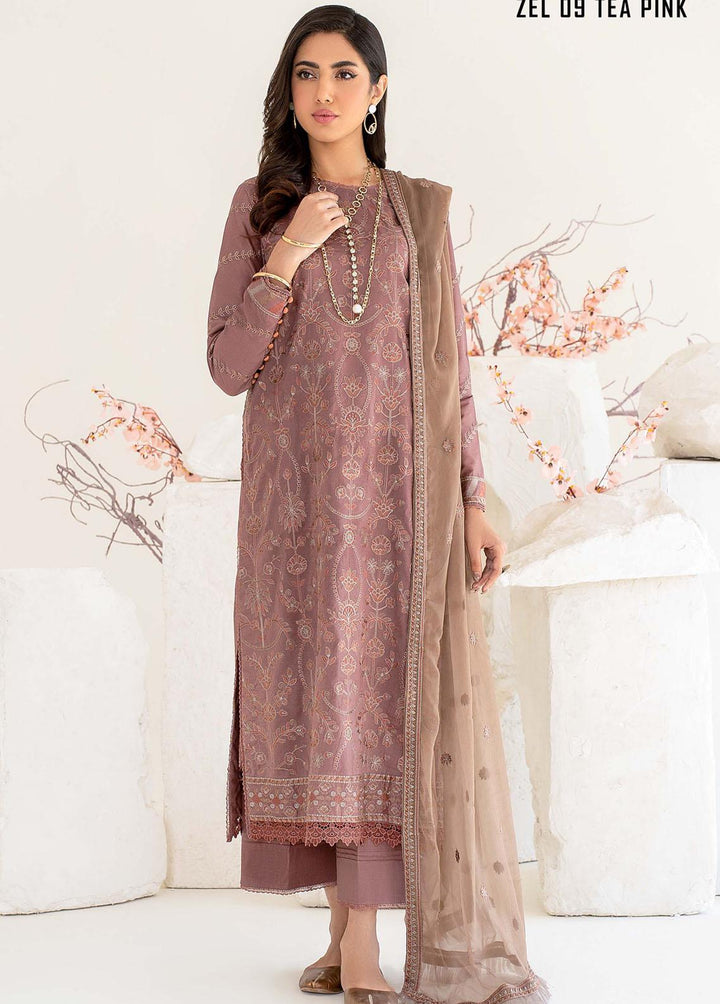 Zarif Embroidered Lawn Suits Unstitched 3 Piece ZF23L ZEL-09 Tea Pink - Luxury Collection