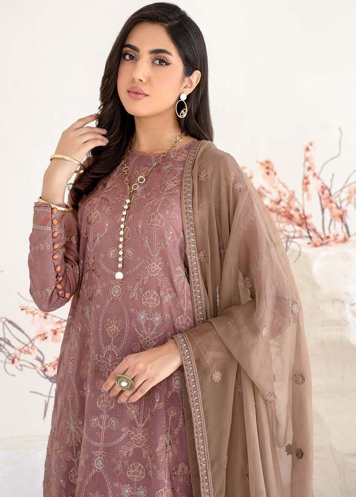 Zarif Embroidered Lawn Suits Unstitched 3 Piece ZF23L ZEL-09 Tea Pink - Luxury Collection