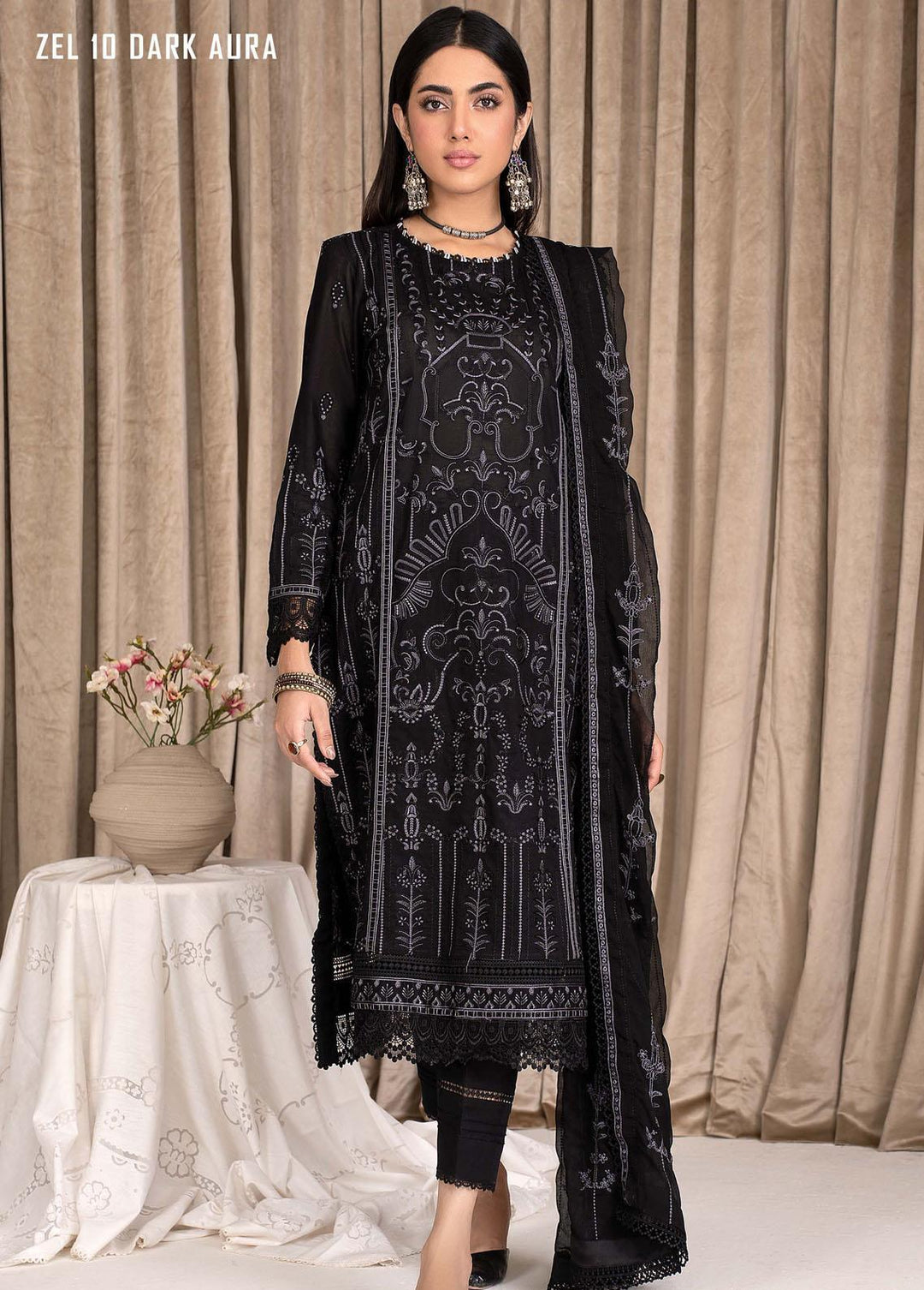 Zarif Embroidered Lawn Suits Unstitched 3 Piece ZF23L ZEL-10 Dark Aura - Luxury Collection