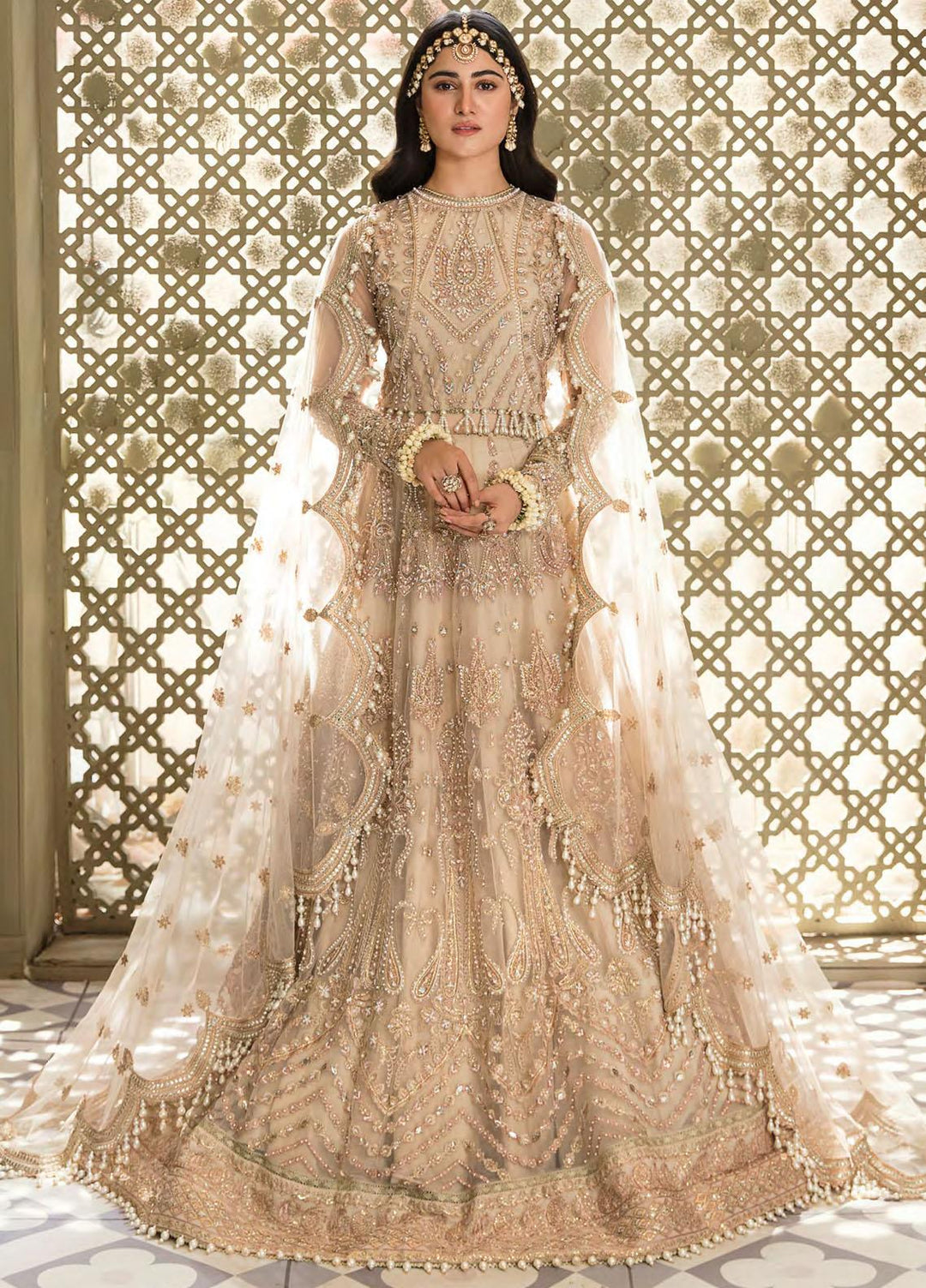 Zarin by Eleshia Embroidered Net Suits Unstitched 3 Piece ELS23UF D-02 KANEEL - Luxury Formal Collection