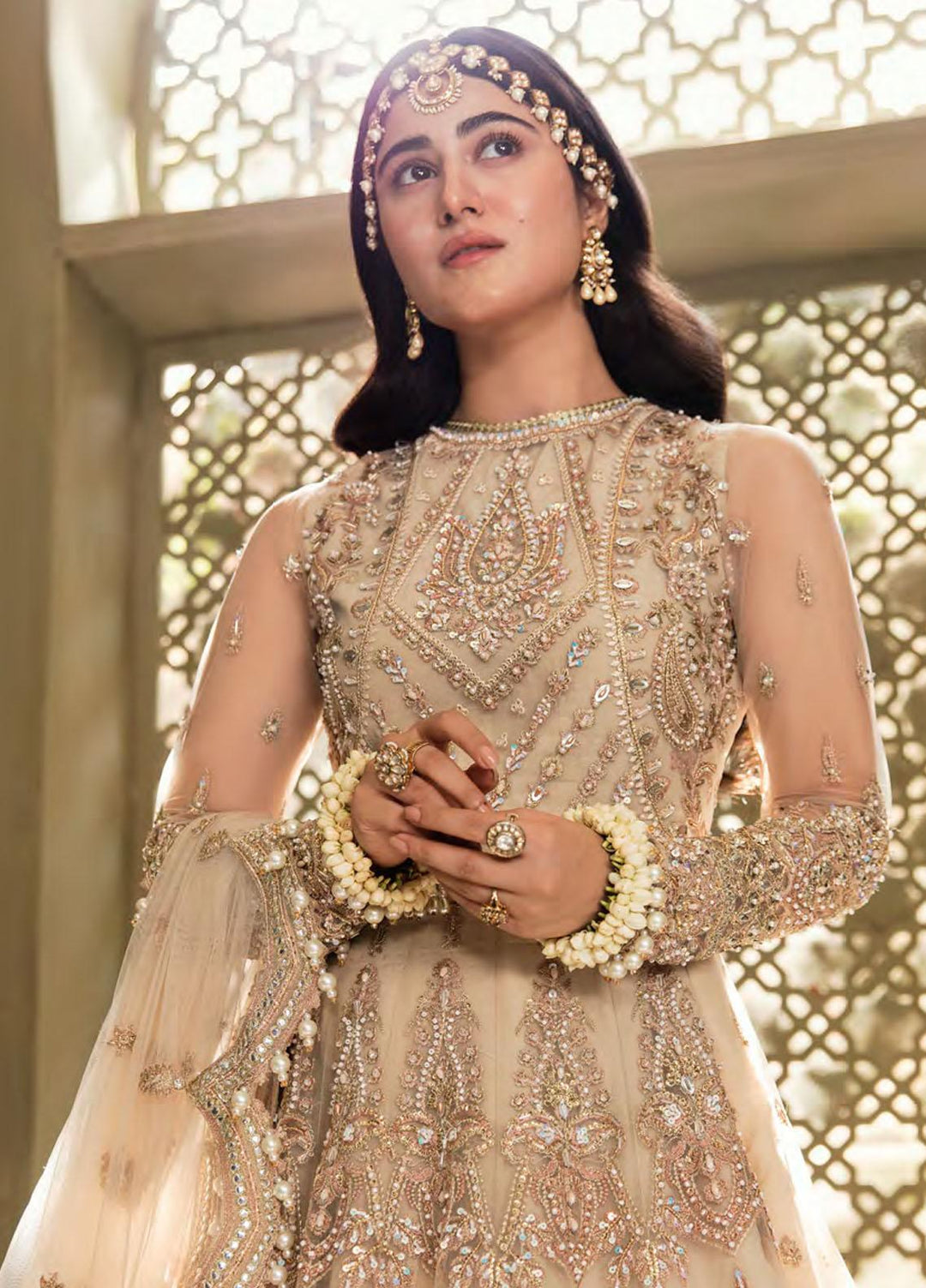 Zarin by Eleshia Embroidered Net Suits Unstitched 3 Piece ELS23UF D-02 KANEEL - Luxury Formal Collection