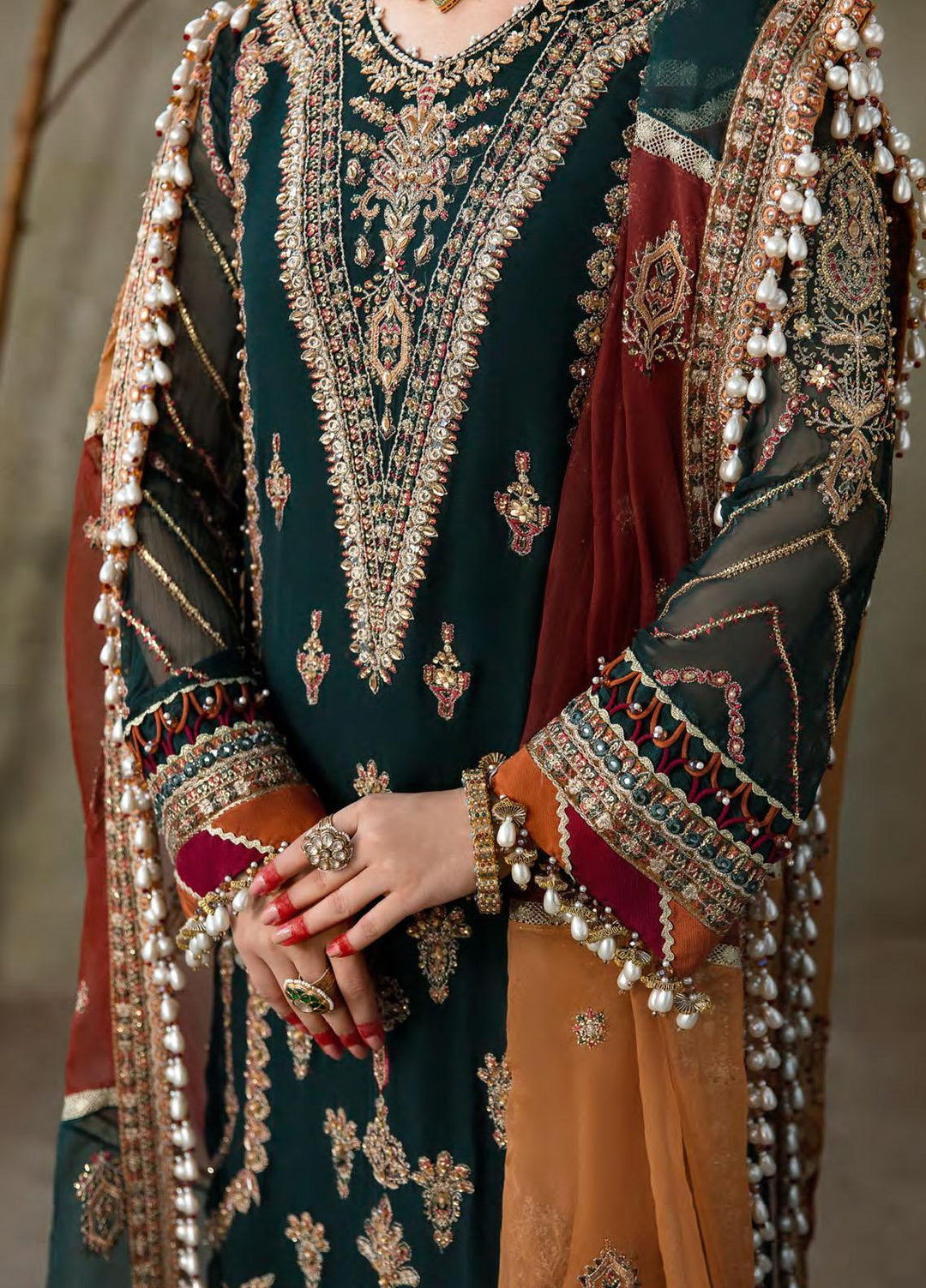 Zarin by Eleshia Embroidered Chiffon Suits Unstitched 3 Piece ELS23UF D-07 GUL RANG - Luxury Formal Collection