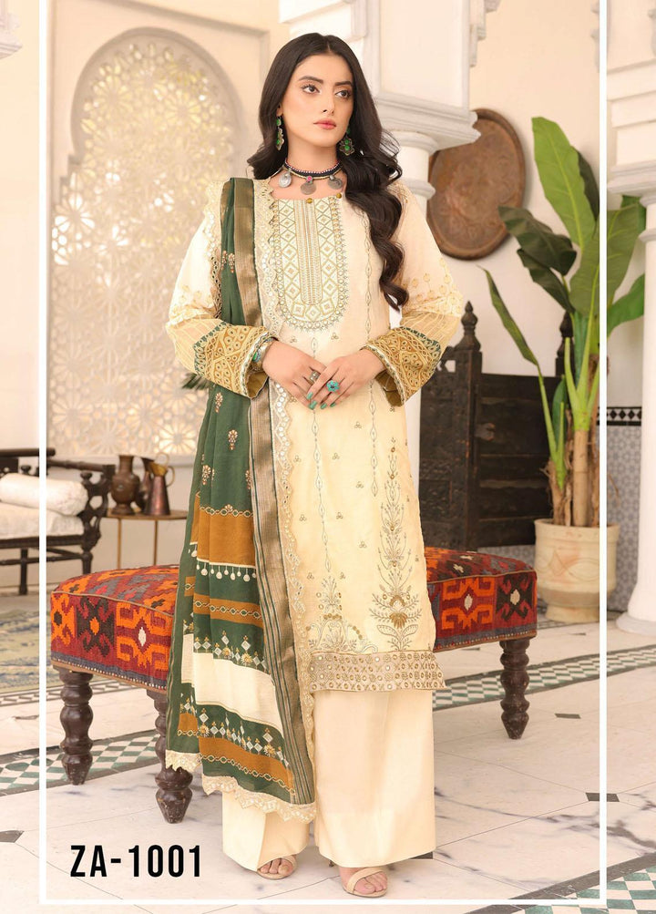 Zarish By Zara Ali Embroidered Lawn Suits Unstitched 3 Piece ZRA22F ZA-1001 - Festive Collection